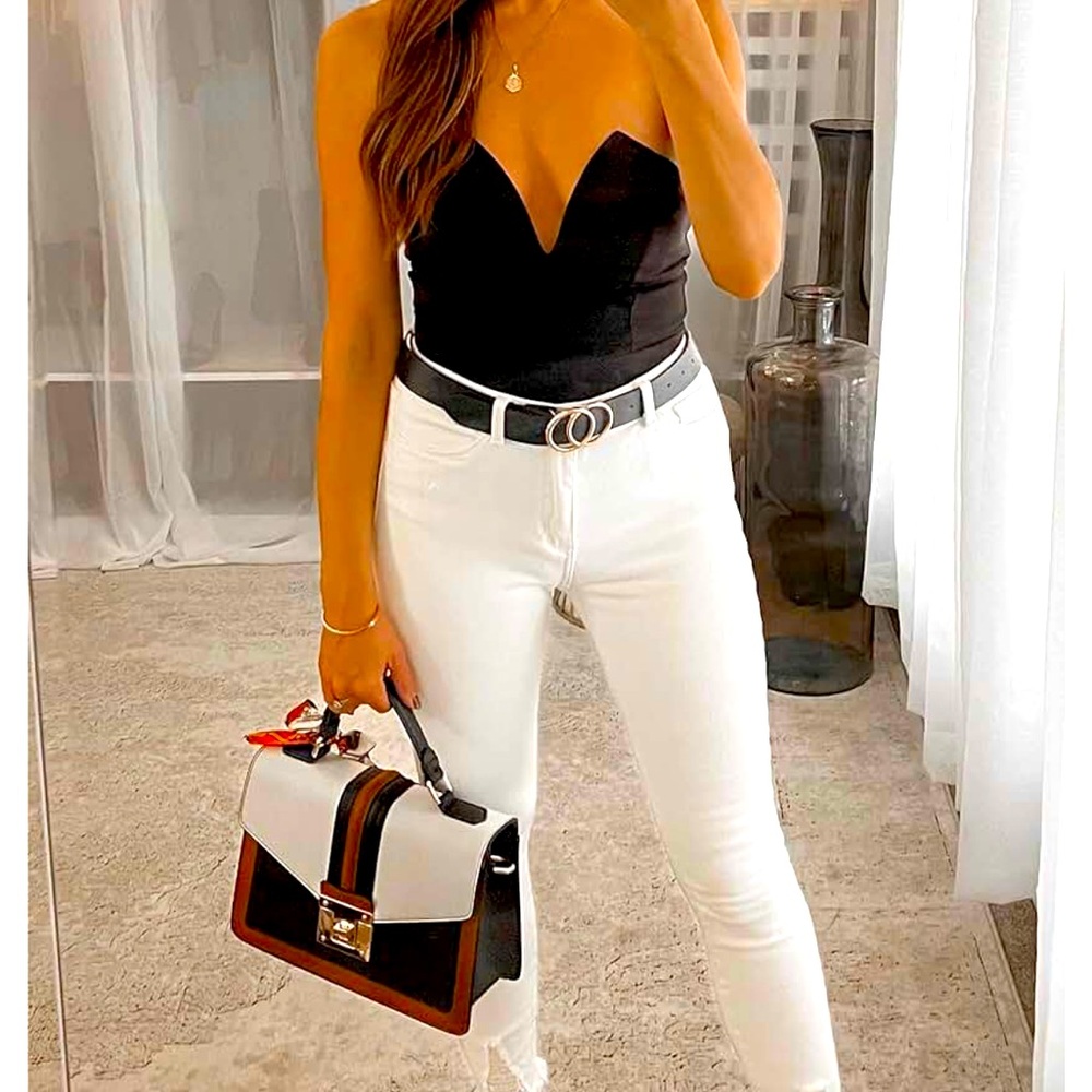 XZQTIVE Women Leather Belts Faux Leather Jeans Belt with Double O Ring Buckle